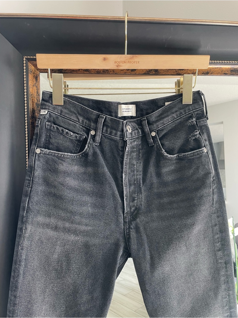 Citizens of Humanity Jolene High Rise Straight Leg Black Jeans Raw Hem Size 27 - Picture 3 of 7